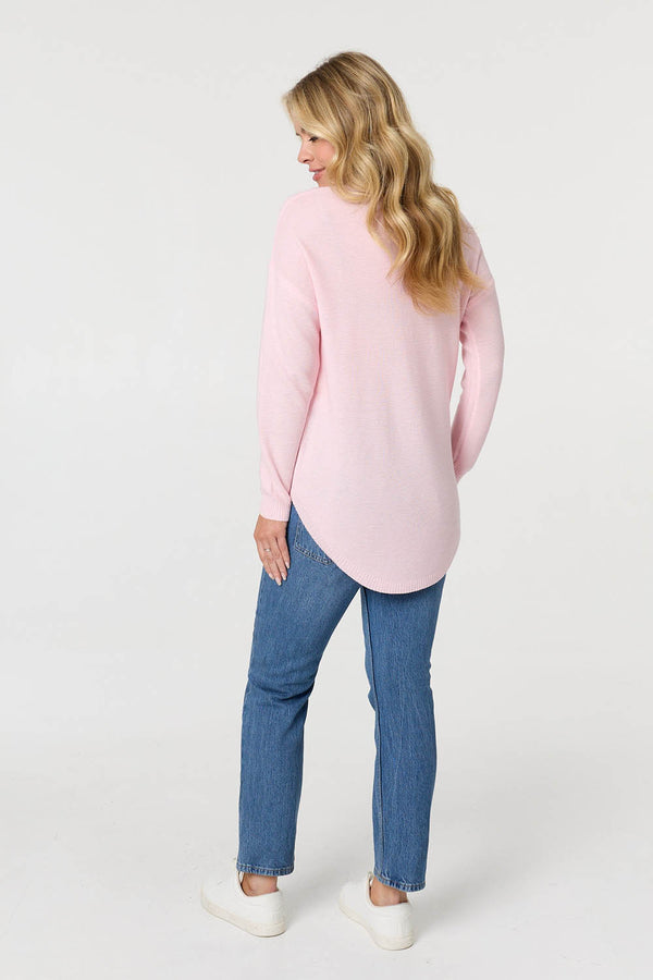 Pink | Textured Batwing Long Sleeve Jumper