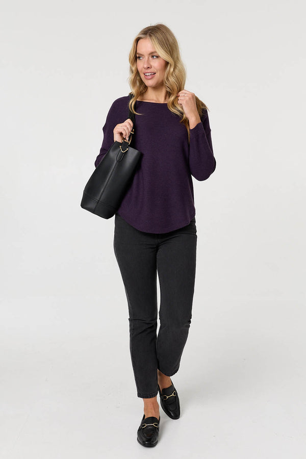 Purple | Textured Batwing Long Sleeve Jumper