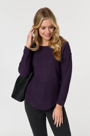 Purple | Textured Batwing Long Sleeve Jumper : Model is 5'10