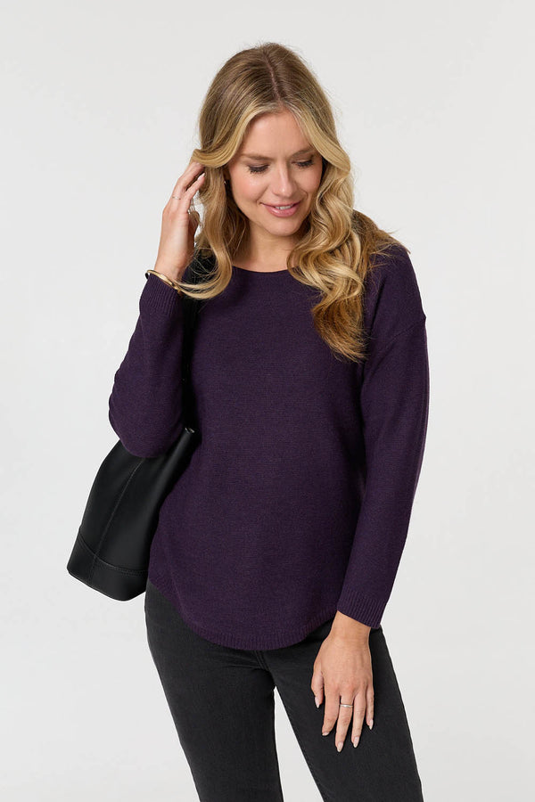 Purple | Textured Batwing Long Sleeve Jumper