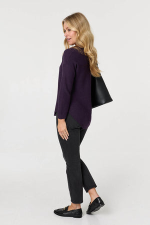 Purple | Textured Batwing Long Sleeve Jumper