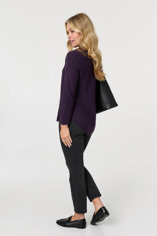 Purple | Textured Batwing Long Sleeve Jumper