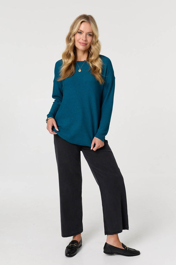 Teal | Textured Batwing Long Sleeve Jumper