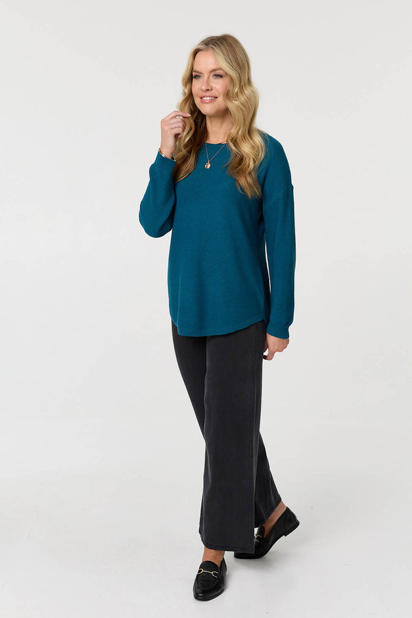 Teal | Textured Batwing Long Sleeve Jumper