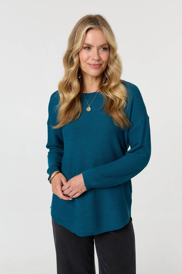 Teal | Textured Batwing Long Sleeve Jumper