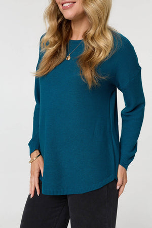 Teal | Textured Batwing Long Sleeve Jumper