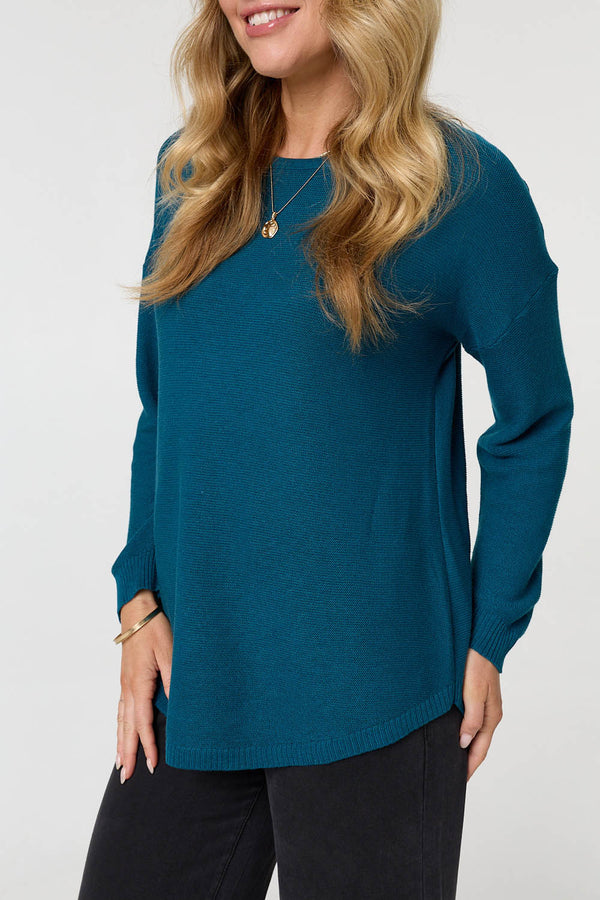 Teal | Textured Batwing Long Sleeve Jumper