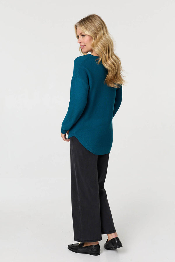 Teal | Textured Batwing Long Sleeve Jumper