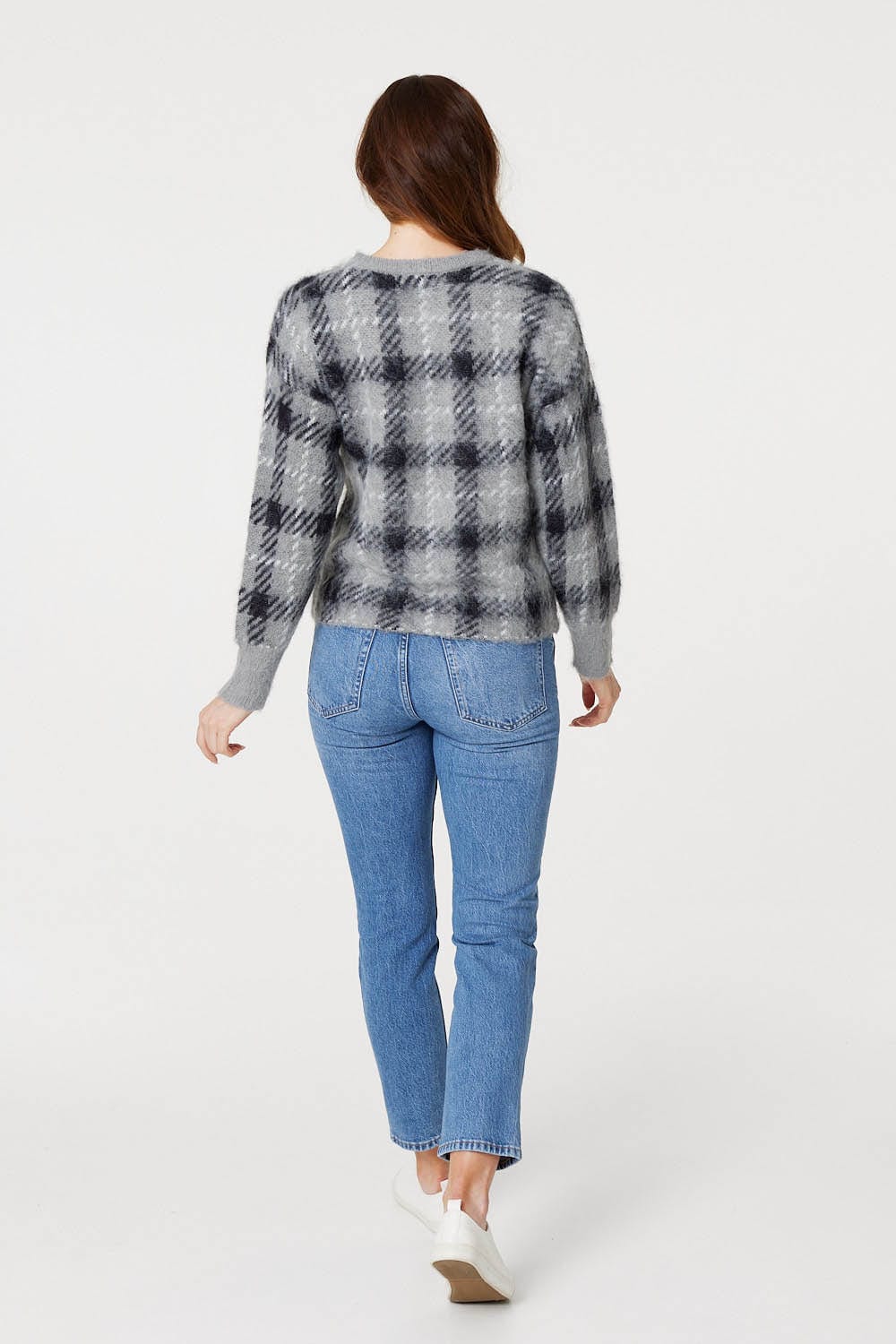 Grey | Checked Long Sleeve Knit Pullover