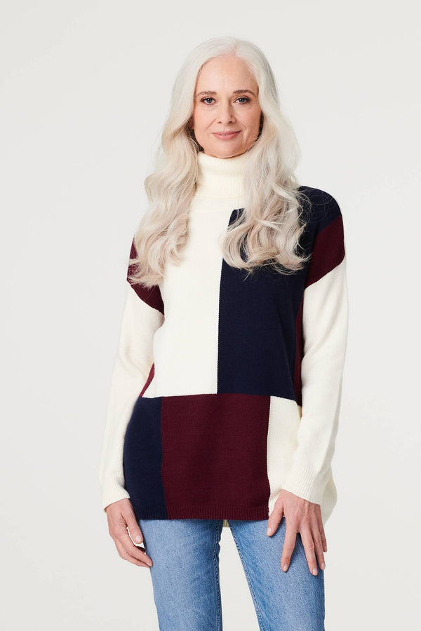 Navy | Colour Block Turtle Neck Jumper