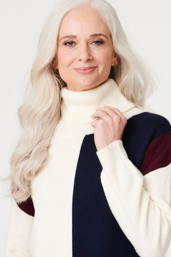 Navy | Colour Block Turtle Neck Jumper