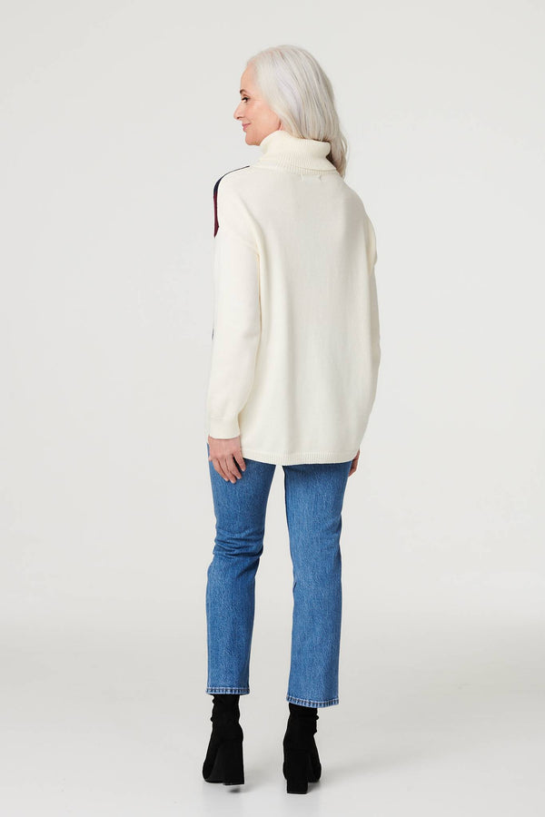 Navy | Colour Block Turtle Neck Jumper