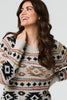 Beige | Aztec Print Long Sleeve Knit Jumper
