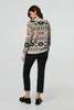 Beige | Aztec Print Long Sleeve Knit Jumper
