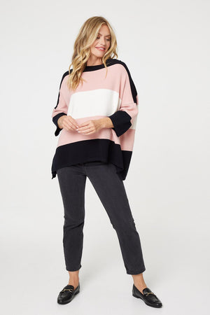 Pink | Colour Block Oversized Batwing Top

