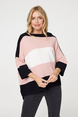 Pink | Colour Block Oversized Batwing Top
