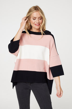 Pink | Colour Block Oversized Batwing Top

