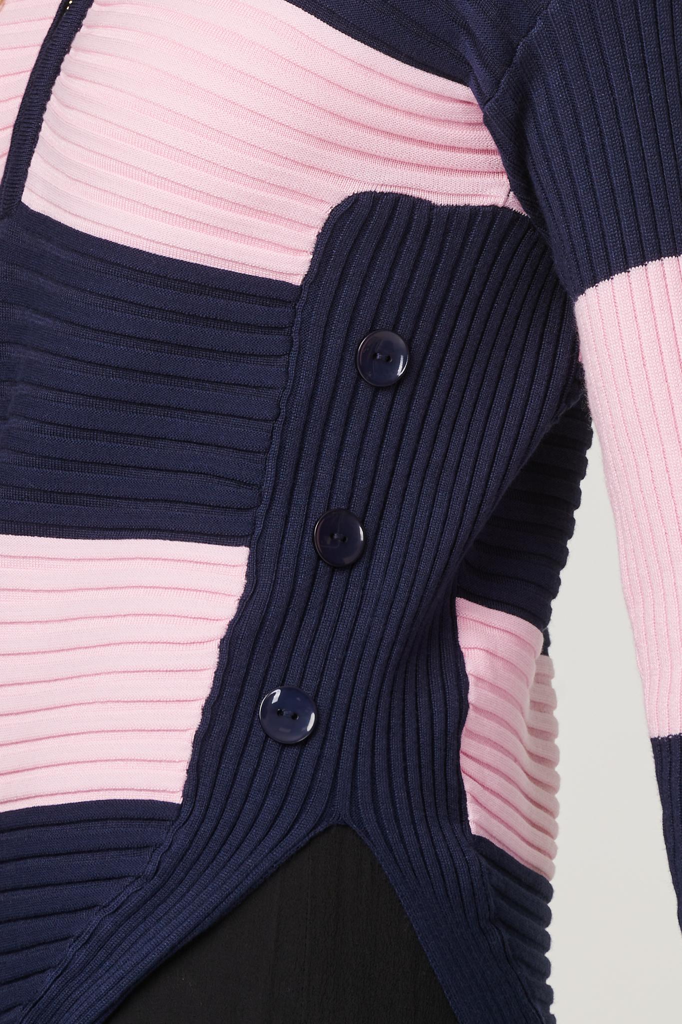 Navy | Striped Zip Front Ribbed Knit Top