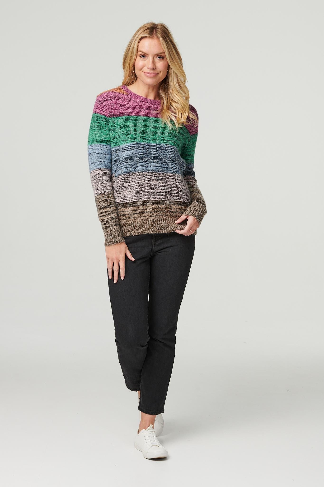 Blue | Striped Long Sleeve Knit Sweater
