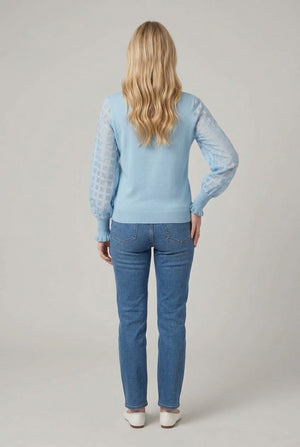 Blue | Semi Sheer Textured Sleeve Knit Top
