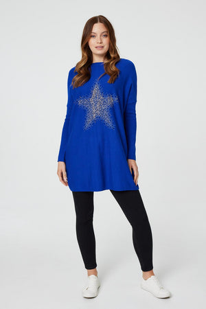 Blue | Star Embellished Knit Tunic Top