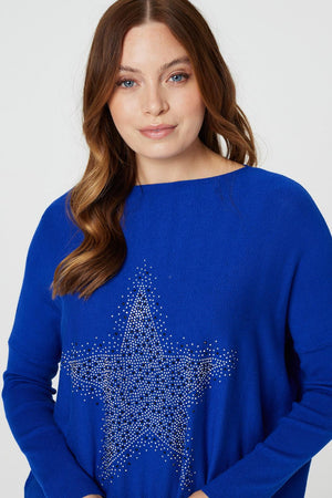 Blue | Star Embellished Knit Tunic Top
