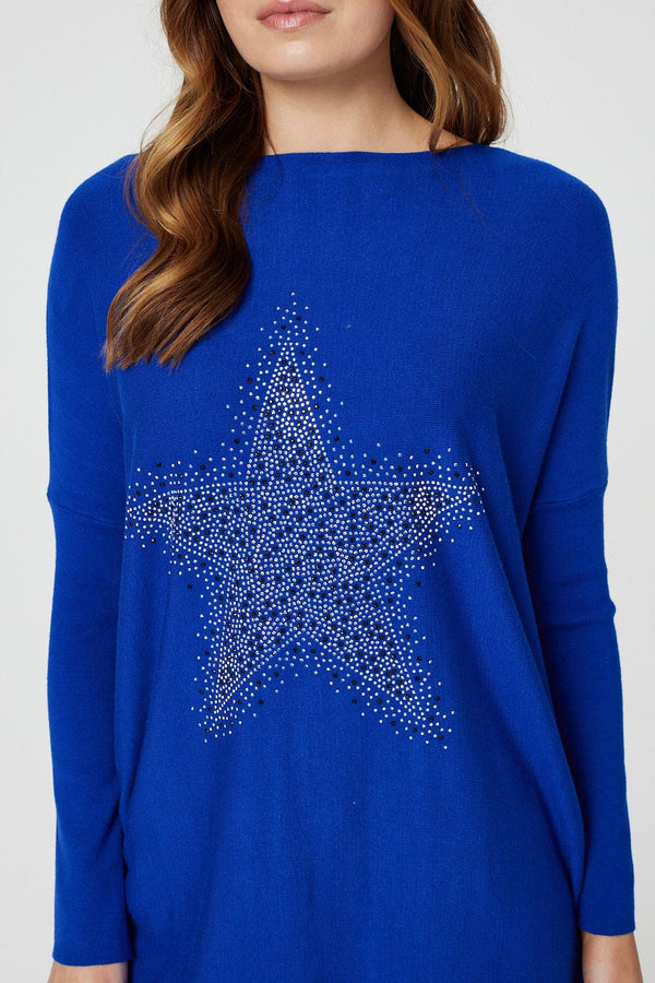 Blue | Star Embellished Knit Tunic Top