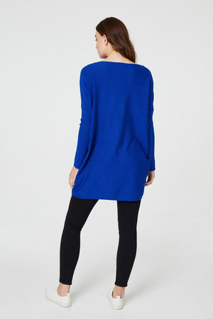 Blue | Star Embellished Knit Tunic Top