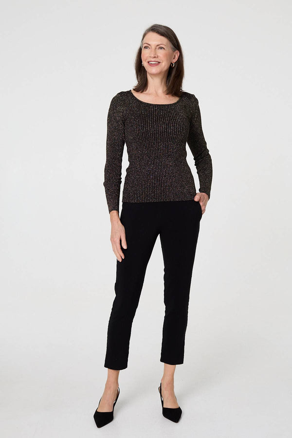 Black | Sparkly Textured Slim Fit Knit Top
