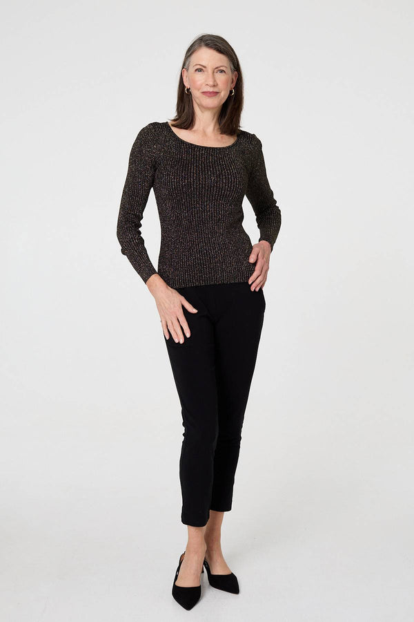 Black | Sparkly Textured Slim Fit Knit Top
