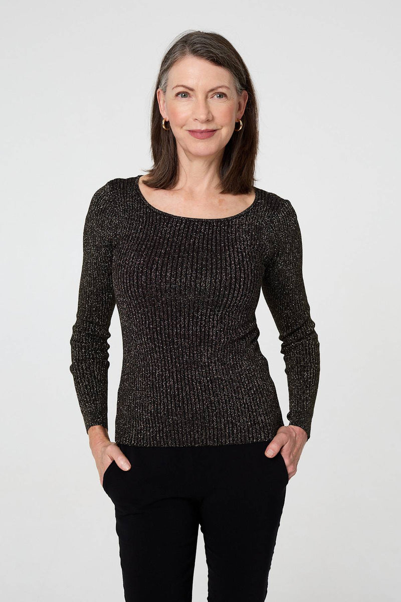 Sparkly Textured Slim Fit Knit Top
