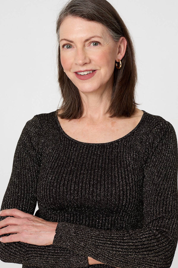 Black | Sparkly Textured Slim Fit Knit Top
