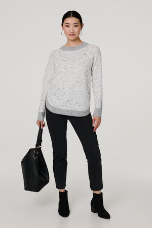 Grey | Colour Block Long Sleeve Curve Hem Jumper
