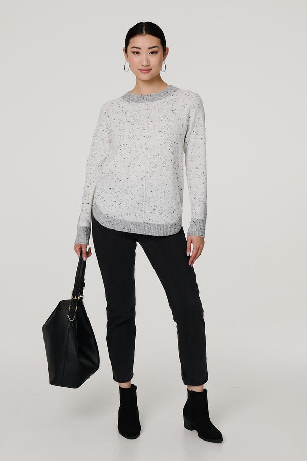 Grey | Colour Block Long Sleeve Curve Hem Jumper
