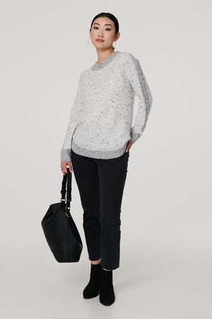 Grey | Colour Block Long Sleeve Curve Hem Jumper
