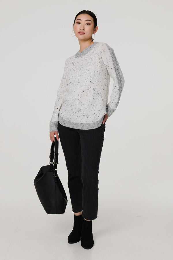Grey | Colour Block Long Sleeve Curve Hem Jumper
