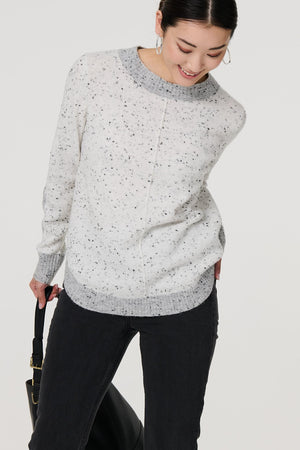 Grey | Colour Block Long Sleeve Curve Hem Jumper
