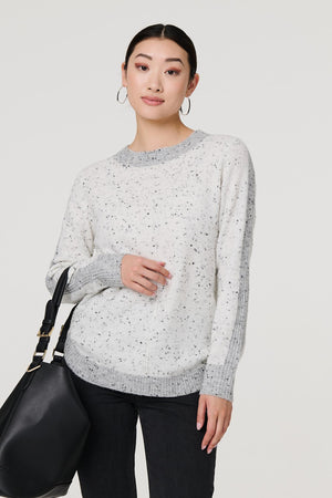 Grey | Colour Block Long Sleeve Curve Hem Jumper
