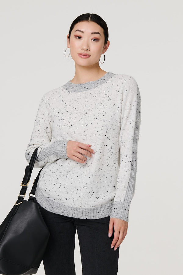 Grey | Colour Block Long Sleeve Curve Hem Jumper
