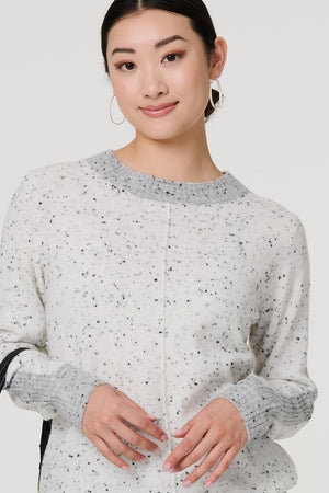 Grey | Colour Block Long Sleeve Curve Hem Jumper
