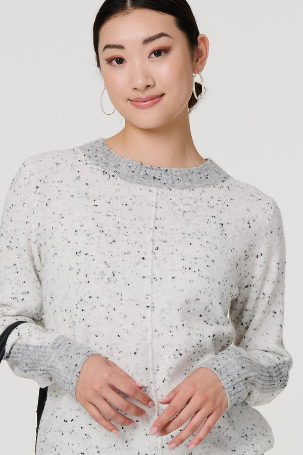 Grey | Colour Block Long Sleeve Curve Hem Jumper
