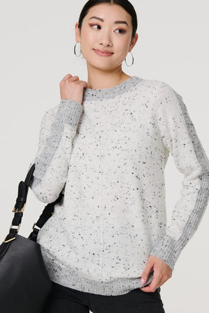 Grey | Colour Block Long Sleeve Curve Hem Jumper
