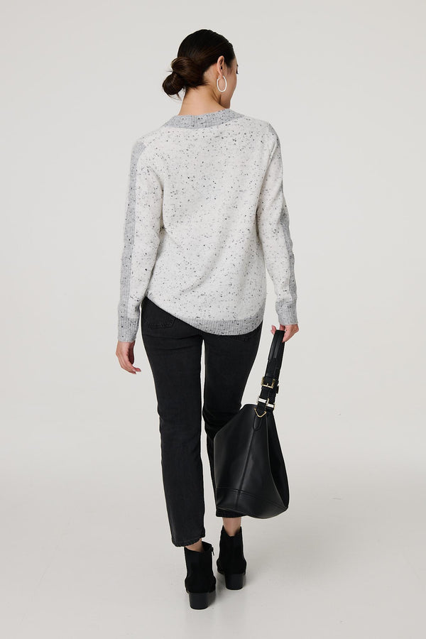 Grey | Colour Block Long Sleeve Curve Hem Jumper
