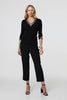 Black | Diamante Mesh Trim V-Neck Knit Top : Model is 5'10