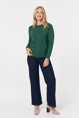 Green | Textured Long Sleeve Slim Knit Jumper

