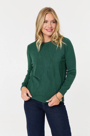 Green | Textured Long Sleeve Slim Knit Jumper : Model is 5'10