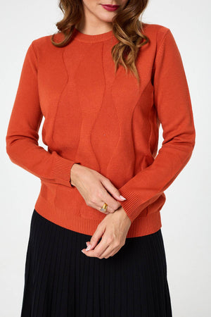 Orange | Textured Long Sleeve Slim Knit Jumper
