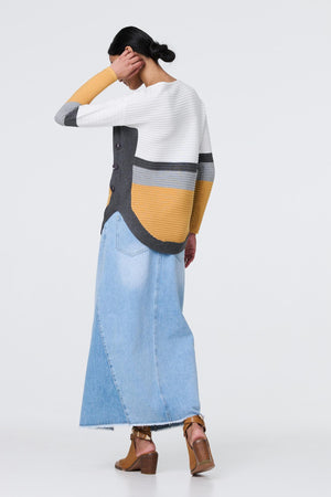 Mustard | Colour Block Zip Detail V-Neck Jumper
