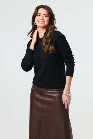 Black | Embroidered Texture Long Sleeve Jumper
