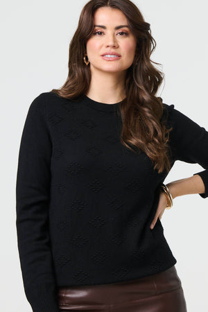 Black | Embroidered Texture Long Sleeve Jumper
